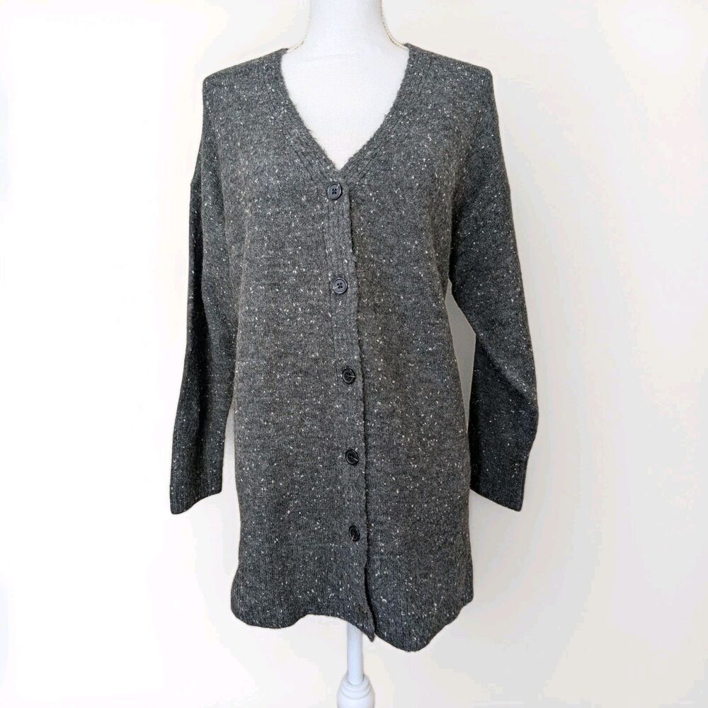 ZARA Cardigan Sweater Womens S Gray Speckled Open Front Alpaca Feel Preppy